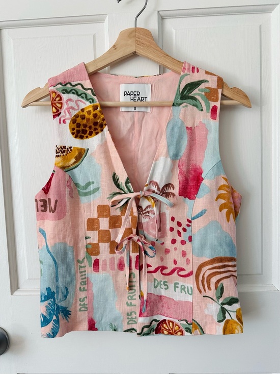 Paper Heart Tops - Paper Heart Pink Multi Fruit-Print Tie-Front Tank Top
